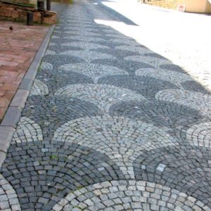 Exterior Paver stone Fan shaped G603 Grey Granite Meshed Cobblestone