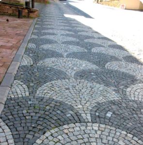 Exterior Paver stone Fan shaped G603 Grey Granite Meshed Cobblestone