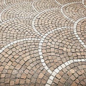 Outdoor G603 granite stone floor surface arranged in curved patterns