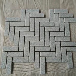 Herringbone shaped G603 Granite Mesh Cobblestone Pavers