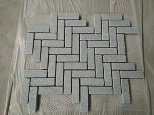 Herringbone shaped G603 Granite Mesh Cobblestone Pavers